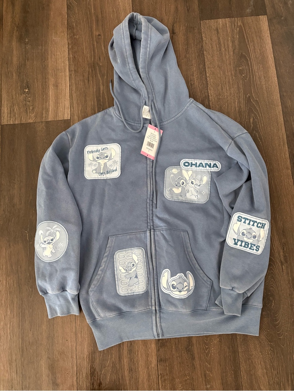 Ohana Stitch Vibes Blue Kids Zip-Up Hoodie